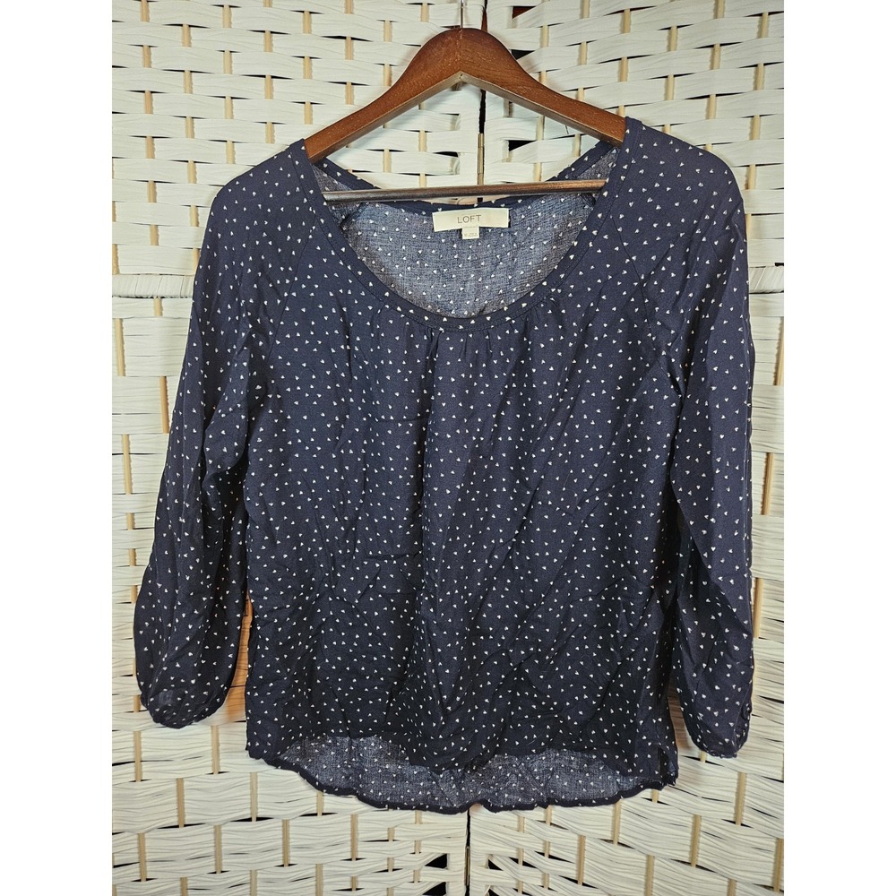 Loft Womens Black Long Sleeve Heart Pattern Sz XS Cottagecore